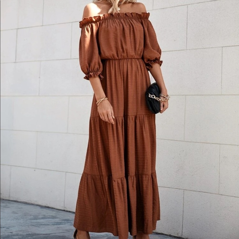 Boho ruffle hem Bardot A line dress - Picture 6 of 6